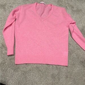 White and Warren Excellent Condition Pink V-Neck cashmere Women's Sweater